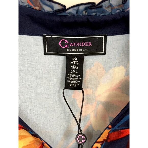 C Wonder Christian Siriano Mock Neck Ruffle Detail Dress 2X Blue Floral NWT - Picture 2 of 10
